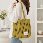 Yellow-green grid tote bag - Image 2