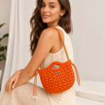 Orange woven pearl bag - Image 2