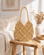 beige-check-crochet-tote-bag - Image 4