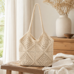 Milky white crochet patterned bag - Image 4