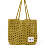 Yellow-green grid tote bag