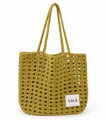Yellow-green grid tote bag
